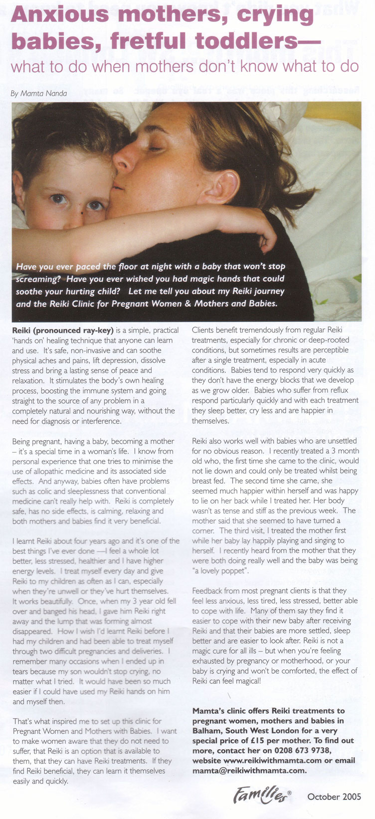 Family SouthWest article Reiki for Mothers, babies, children October 2005