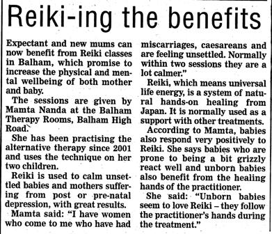 Wandsworth Guardian article Reiki for mothers, pregnancy, babies, children September 2005